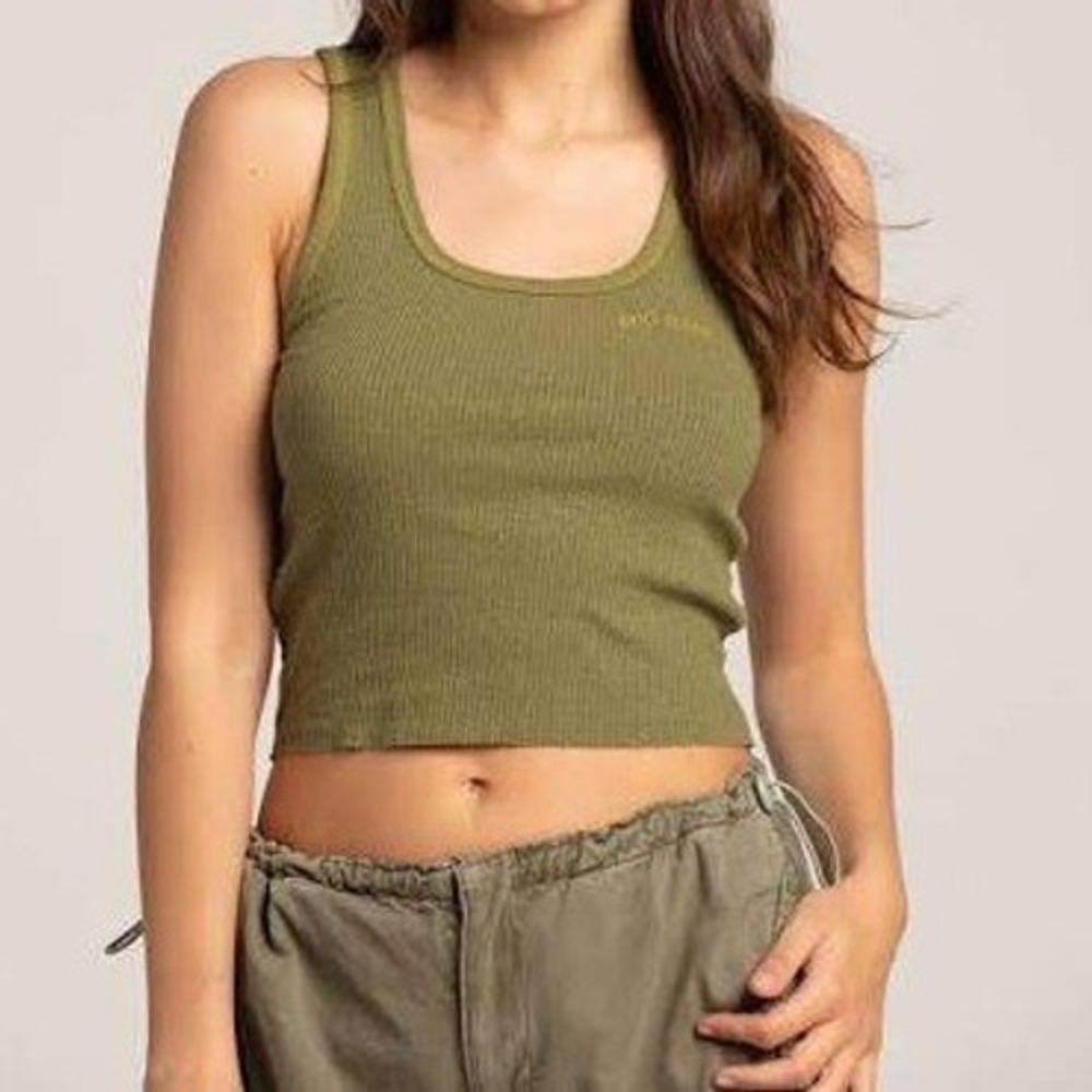 Urban Outfitters BDG Scoop Constitch Ribbed Tank Top Olive Green Womens Medium